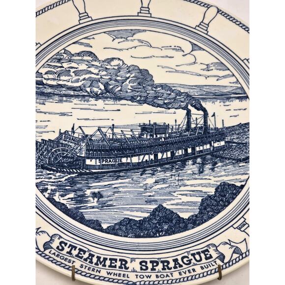 VTG STEAMER SPRAGUE Sternwheel Tow Boat Collector Plate 10" Kettlesprings Kilns - Picture 4 of 8
